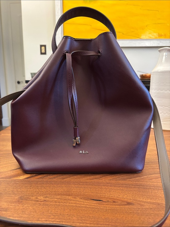 Ralph Lauren Handbags - Ralph Lauren Burgundy Leather Drawstring Crossbody Bag